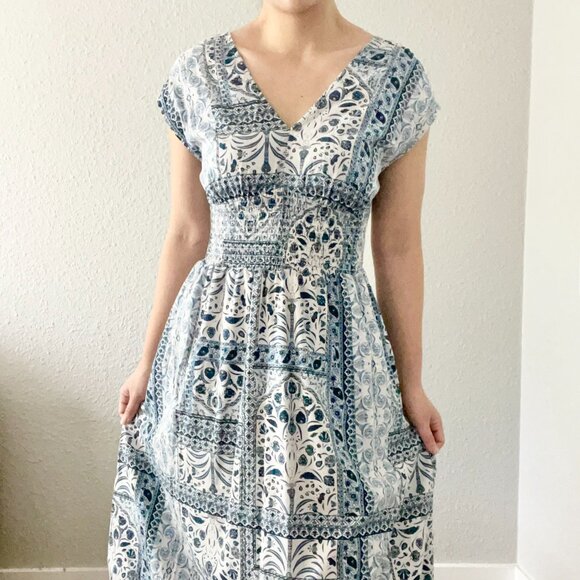 Old Navy Waist-Defined Midi Dress in Blue Paisley - Picture 6 of 10